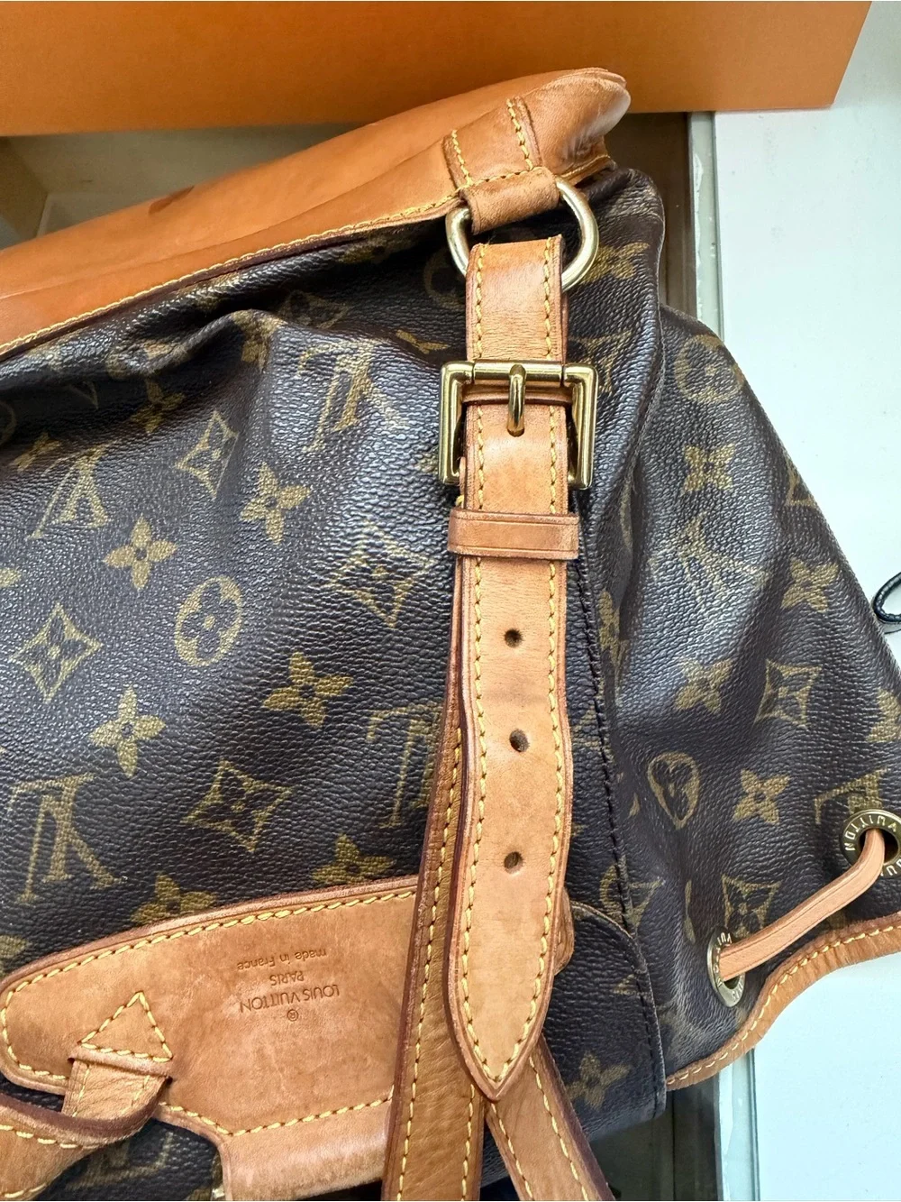 Louis Vuitton Monogram Canvas Drawstring Backpack with Tan Trim